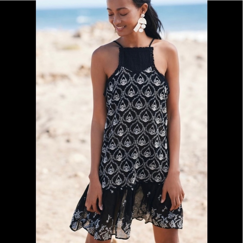 NWT ANTHROPOLOGIE SHEER EMBROIDERED MINI DRESS SIZE LARGE